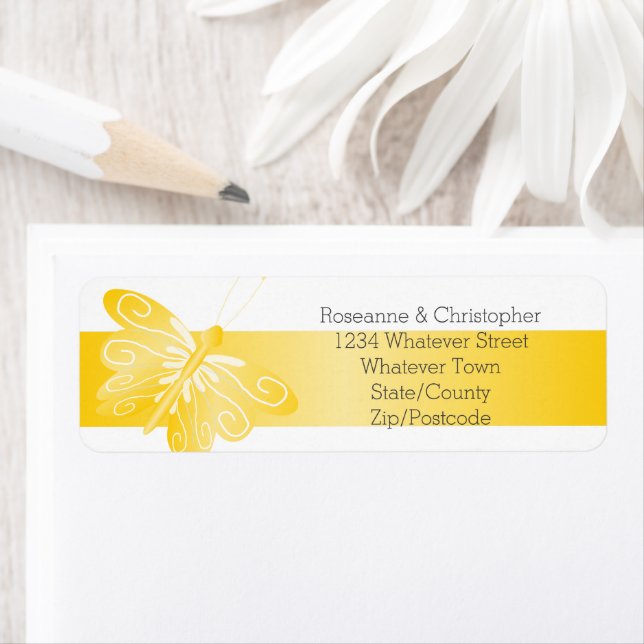 Wedding Return Address Label Yellow Butterfly (Insitu)