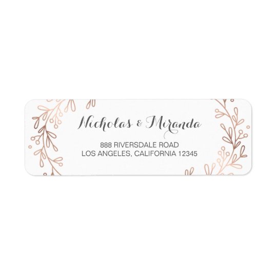 wedding return address labels, laurel, rose gold label ...