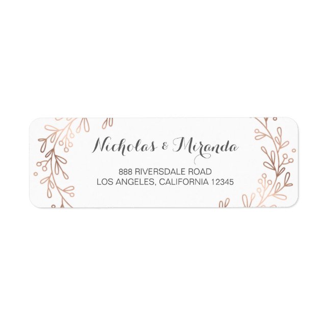 wedding return address labels, laurel, rose gold label (Front)