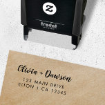 Wedding Return Address | Modern Minimalist Script Self-inking Stamp<br><div class="desc">Simple,  stylish couple return address stamp in a modern minimalist design style with an elegant natural script typography in classic black and white,  with an informal handwriting style font. The text can easily be personalized for a super unique stamp for your wedding day or everyday use!</div>