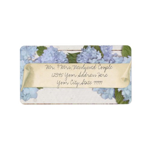 Wedding Return Address Wood Blue Hydrangea Vintage Label