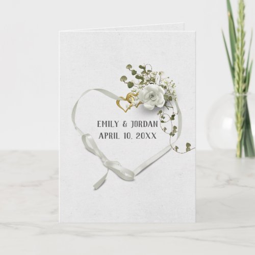 Wedding Ribbon and Gold Heart Rings Card
