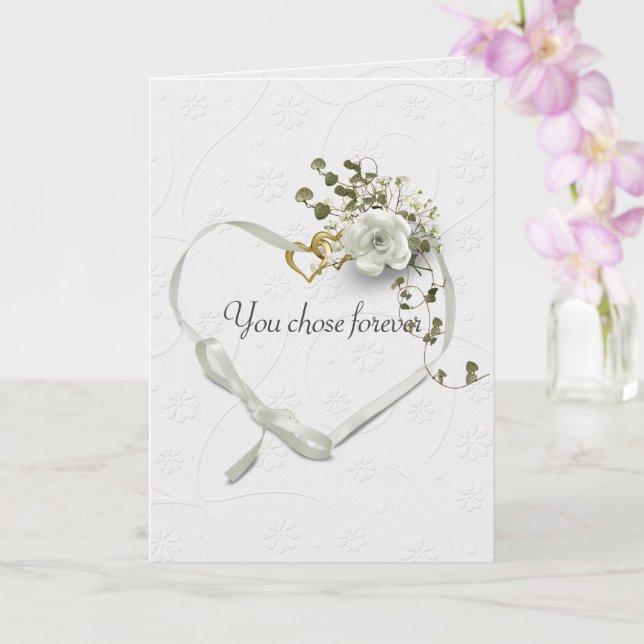 Wedding Ribbon and Gold Heart Rings Card (Orchid)