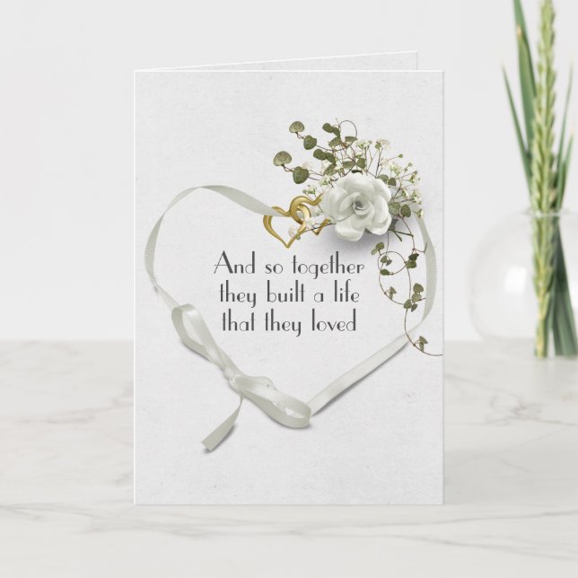 Wedding Ribbon and Gold Heart Rings Card (Front)