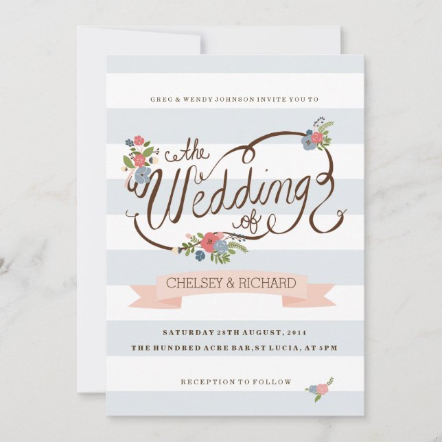 Wedding Ribbon - Blue Invitation (Front)