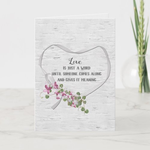 Wedding Ribbon Heart On Birch Card