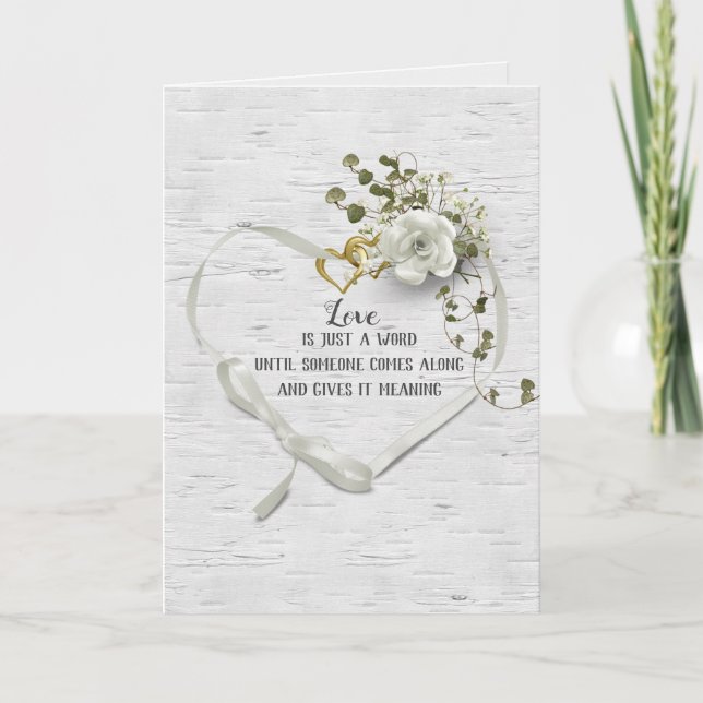 Wedding Ribbon Heart On Birch Card (Front)