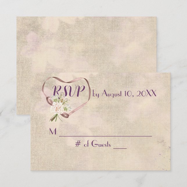 Wedding Ribbon Heart RSVP Card (Front/Back)