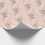 wedding ribbon heart with rose and ivy bouquet wrapping paper<br><div class="desc">White heart ribbon with rose and ivy bouquet and gold rings on soft peach color.
Background color can be edited.</div>