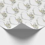 wedding ribbon heart with rose and ivy bouquet wrapping paper<br><div class="desc">White heart ribbon with rose and ivy bouquet and gold rings on white color.
Background color can be edited.</div>