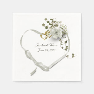 wedding ribbon heart with rose ivy bouquet napkins