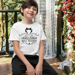 Wedding Ring Bearer Black Tuxedo Tie White T-Shirt