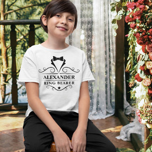 Wedding Ring Bearer Black Tuxedo Tie White T-Shirt