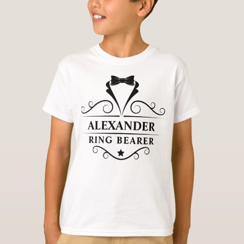 Wedding Ring Bearer Black Tuxedo Tie White T_Shirt