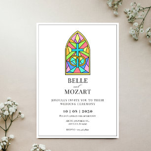 Wedding ring cross mosaic matrimony wedding invitation