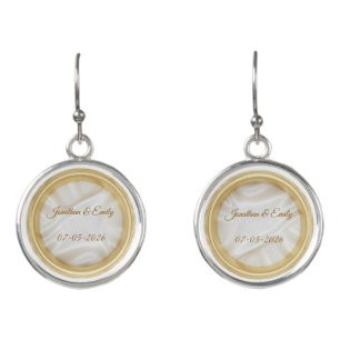Wedding Ring Customizable Names and Date  Earrings