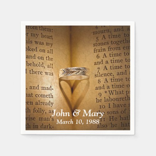 Wedding Ring Heart Shadow On Bible  Napkins
