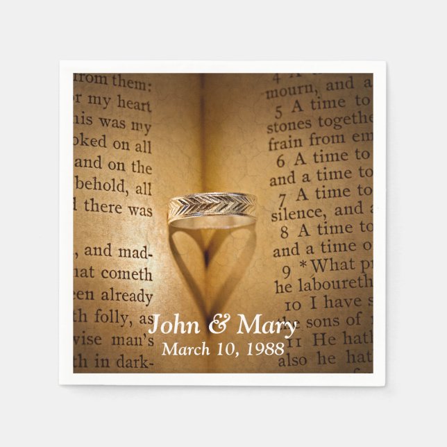 Wedding Ring Heart Shadow On Bible  Napkins (Front)