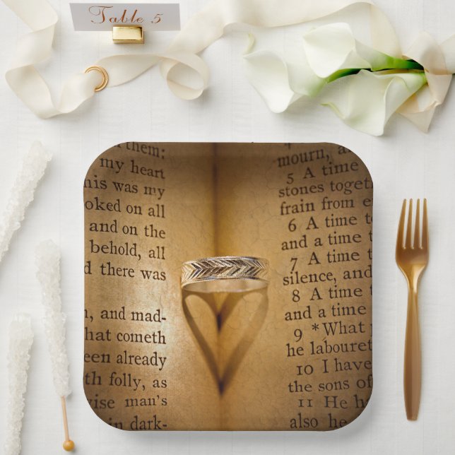 Wedding Ring Heart Shadow On Bible  Paper Plates (Wedding)