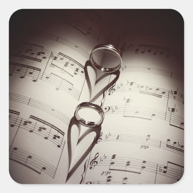 Wedding Ring Hearts Music Square Sticker (Front)