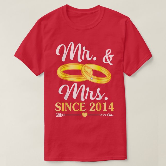 Wedding Ring Married Mr & Mrs Since 2014 Happy Hus T-Shirt (Design Front)