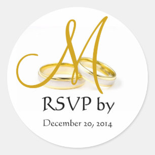 Wedding Ring Monogram RSVP Stickers Gold