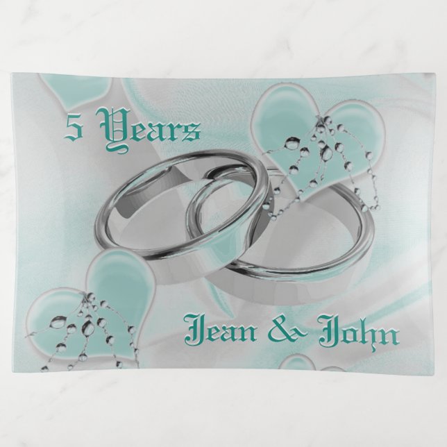 Wedding Ring Personalized Name and Year Trinket Tray (Front)