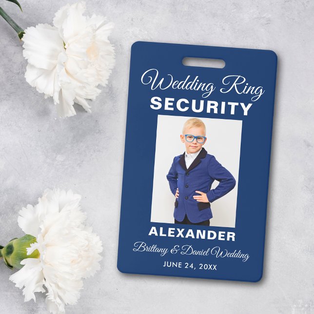 Wedding Ring Security Photo Blue Name Badge (Customize to change text size, style or color.)