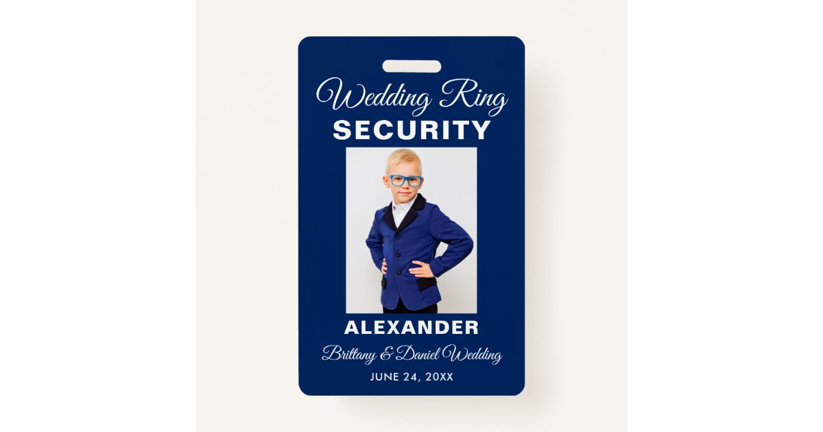 Wedding Ring Security Photo Blue Name Badge Zazzle Com