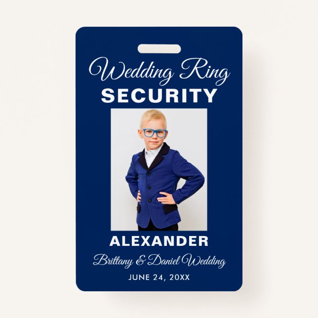 Wedding Ring Security Photo Blue Name Badge (Front)