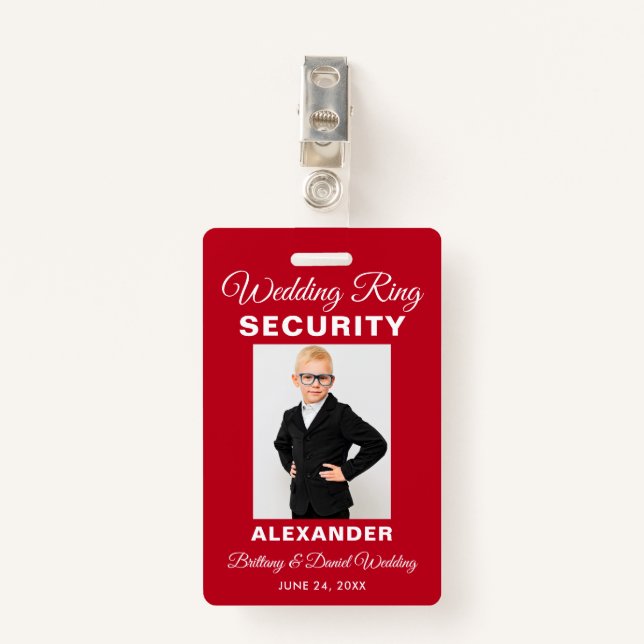 Wedding Ring Security - Red or Pick Color - Badge (Front with Clip)