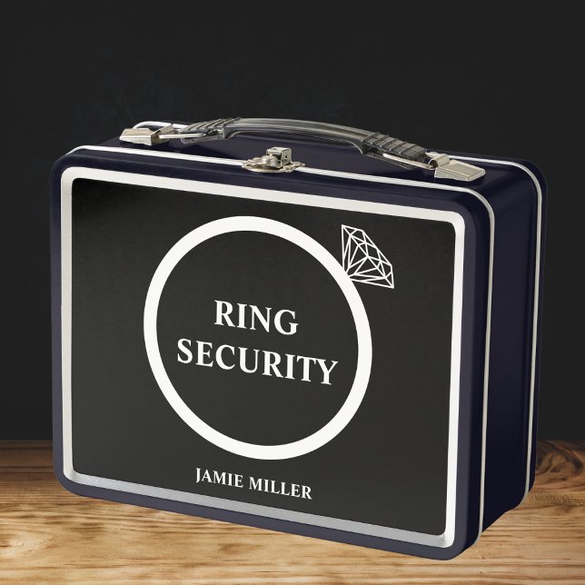 Wedding Ring Security Ring Bearer Diamond Metal Lunch Box (wedding ring security box ring bearer box stylish black and white diamond ring)
