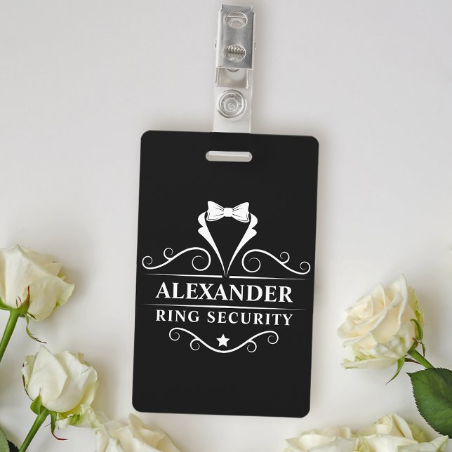 Wedding Ring Security Tuxedo Tie Badge (Customize to change text size, style or color.)