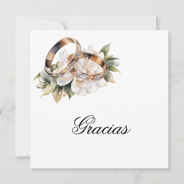 Wedding ring Spanish Thank You Card (Front)