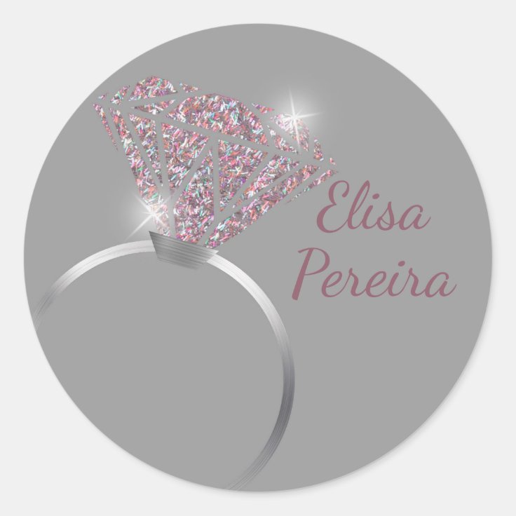 Wedding ring sticker, bridal shower sticker, label Zazzle