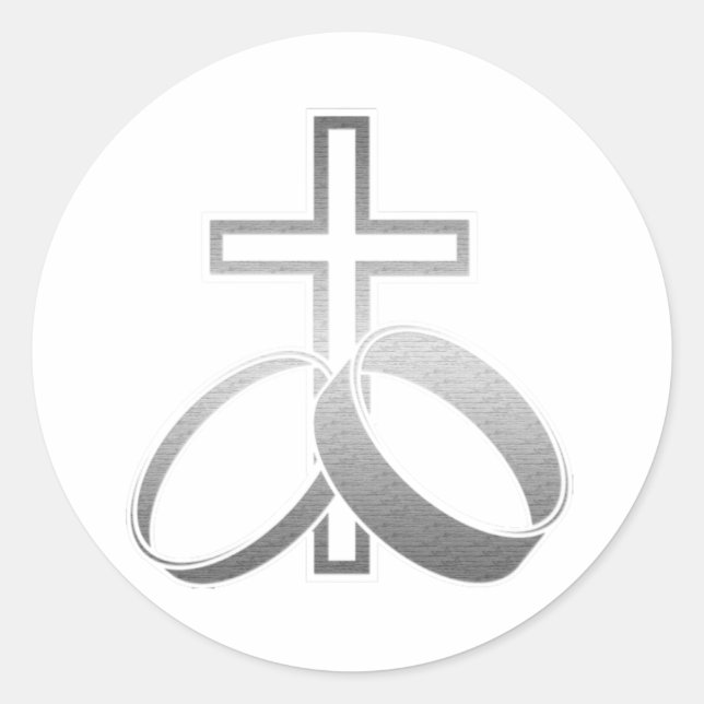 Wedding Rings and Cross Art Classic Round Sticker (Front)