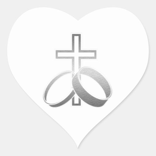 Wedding Rings and Cross Art Heart Sticker