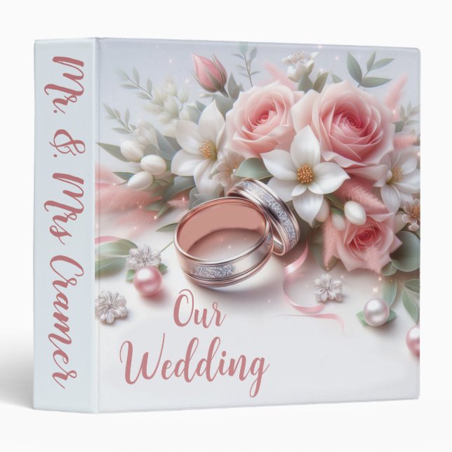 Wedding Rings and Flowers 3 Ring Binder (Front/Spine)