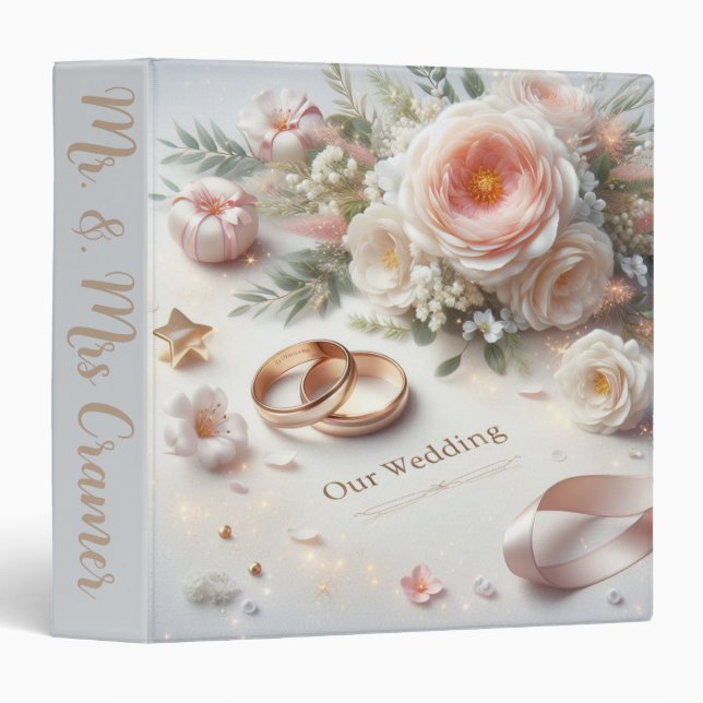 Wedding Rings and Flowers 3 Ring Binder (Front/Spine)