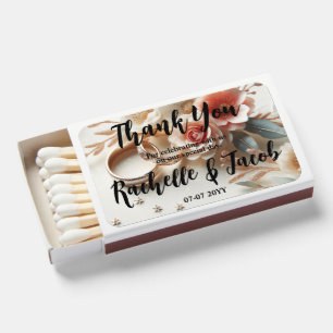 Wedding Rings and Flowers Thank You Custom Wedding Matchboxes