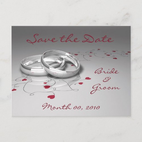 Wedding Rings and Hearts Save the Date Postcards