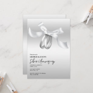 Wedding Rings & Bow Silver Wedding Anniversary Invitation