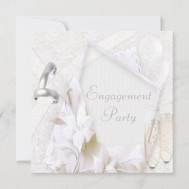 Wedding Rings & Champagne Glasses Engagement Party Invitation (Front)