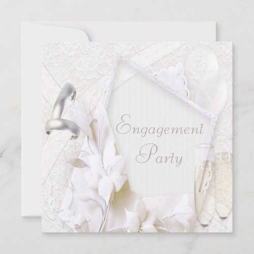 Wedding Rings  Champagne Glasses Engagement Party Invitation