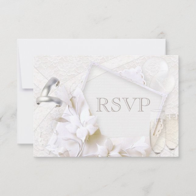 Wedding Rings & Champagne Glasses RSVP Card (Front)