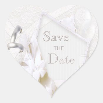 Wedding Rings & Champagne Glasses Save The Date Heart Sticker by AJ_Graphics at Zazzle