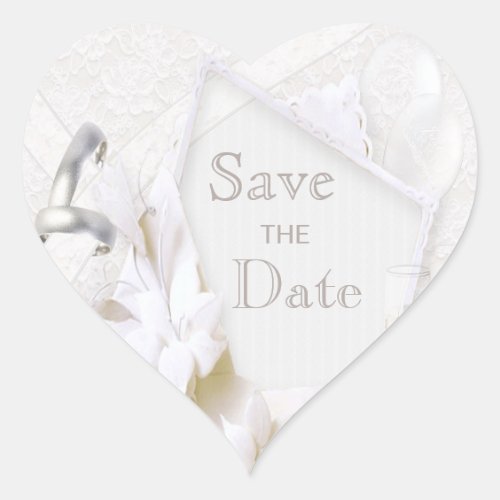 Wedding Rings  Champagne Glasses Save The Date Heart Sticker