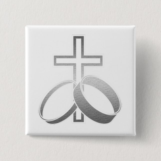 Wedding Rings & Cross for Wedding and Anniversarys Button (Front)