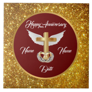 Wedding Rings Customize Gold Cross Anniversary Ceramic Tile