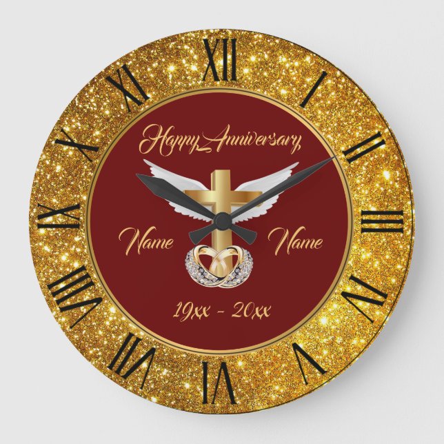 Wedding Rings Customize Gold Cross Anniversary Large Clock (Front)